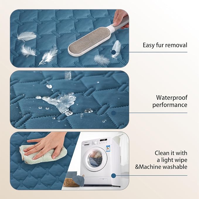 gogobunny Waterproof Dog Blankets for Large Dogs, Pet Bed Cover Breathable | Washable Pee Pads, Quilted Throw Blanket, Furniture Protector for Couch Sofa Bed Car, 82x82 Inch Dark Blue