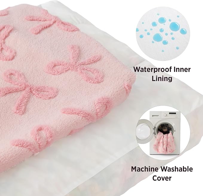 LE SURE Cute Aesthetic Bed Medium Size Dog,Jacquard Thick Pet Pillow 30x20 | Shredded Chopped Foam, Jacquard Modern Plush Crate Cushion Gift Idea, Waterproof Washable Cover, Nonslip Bottom, Bow Pink