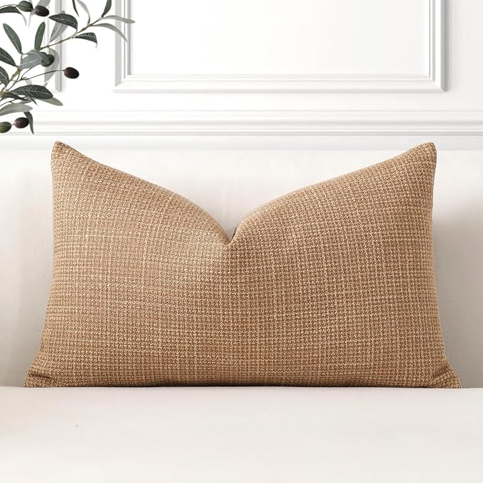 OTOSTAR Linen Throw Pillow Cover Set of 1 Decorative Lumbar Pillowcases Cushion Covers 12x20 Inch for Home Decor Sofa Bedroom Car 30 x 50CM Light Brown