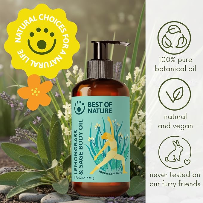 Best of Nature Lemongrass and Sage Massage Oil Blend - Non-Greasy Aromatherapy Massage Oil for Body, Skin & Face, Crafted with Pure Essential Oils, Gallon (128 fl oz)
