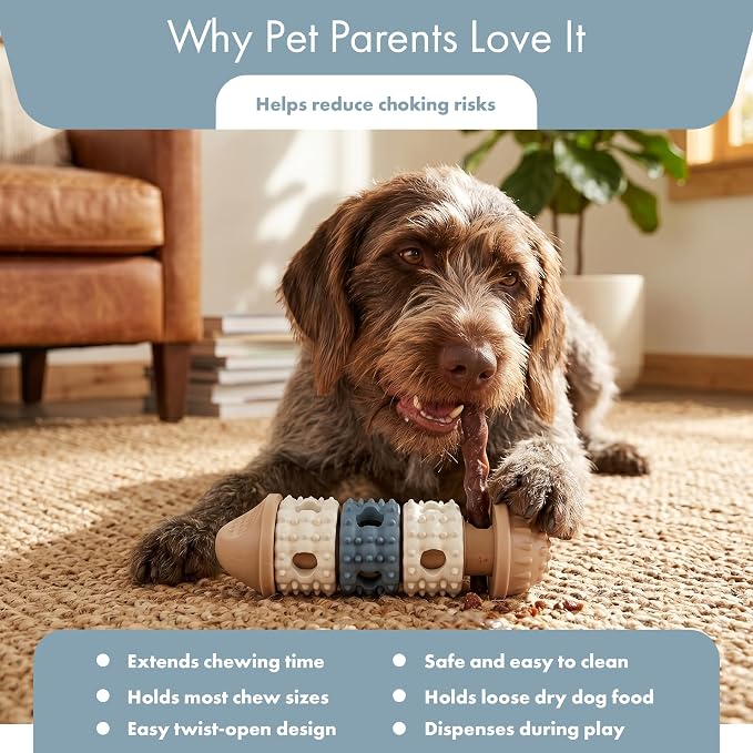 Ali+Oli Pets Bully Stick Holder & Treat Dispensing Dog Toy – Interactive Dog Puzzle Toy for Boredom, Slow Release Kibble Dispenser, Durable Dog Chew Holder for Safe Long-Lasting Play