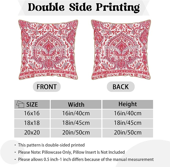 KSLIDS Pink Teal Flower Soft Velvet Throw Pillow Covers Set of 2 Boho Ethnic Red Foral Decorative Pillow Covers 20x20 Inch Bohemian Farmhouse Pillow Case for Sofa Couch Living Room Home Decor