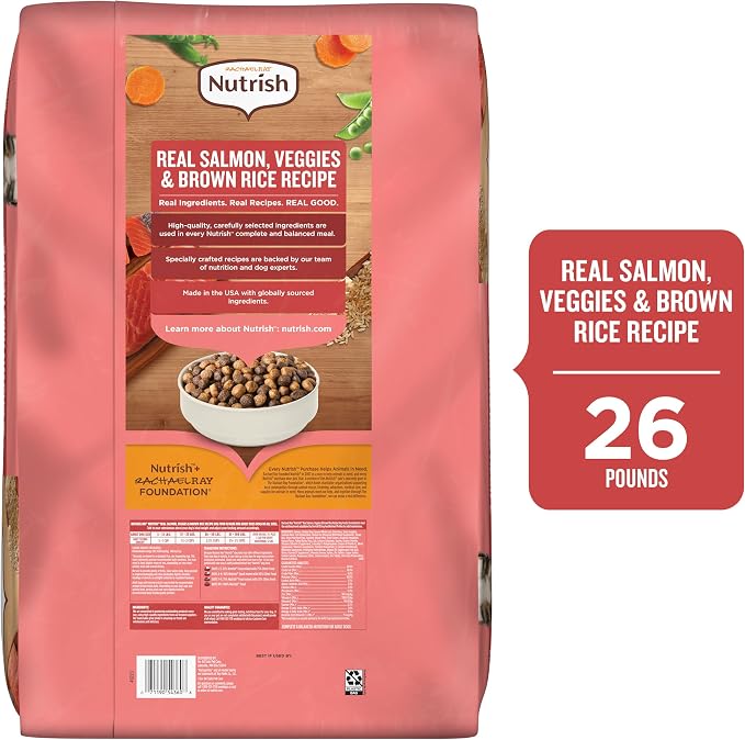 Nutrish Salmon Dry Dog Food, 26 lb. Bag (Rachael Ray) | Complete & Balanced Nutrition for Small, Medium and Large Breed Adult Dogs, Veterinarian Reviewed Formula