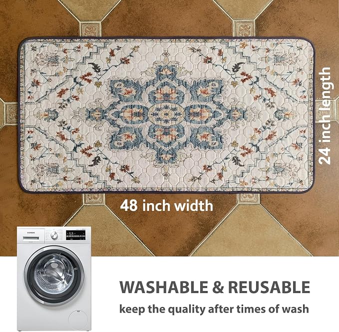 nunubaby Washable Pee Pads for Dogs, Stylish, Non-Slip and Leak-Proof Pee Pads. Reusable Potty Pads for Dogs for Crates and Floors.(Beige/Floral, 24" x48" )