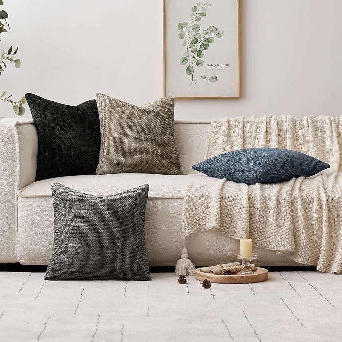 MIULEE Decorative Lumbar Throw Pillow Covers 12x20 Coastal Navy Blue 2 Pack | Modern Boho Accent, Soft Chenille Pillow Covers, Farmhouse Cushion Cases for Couch Bed Sofa Living Room Home Decor