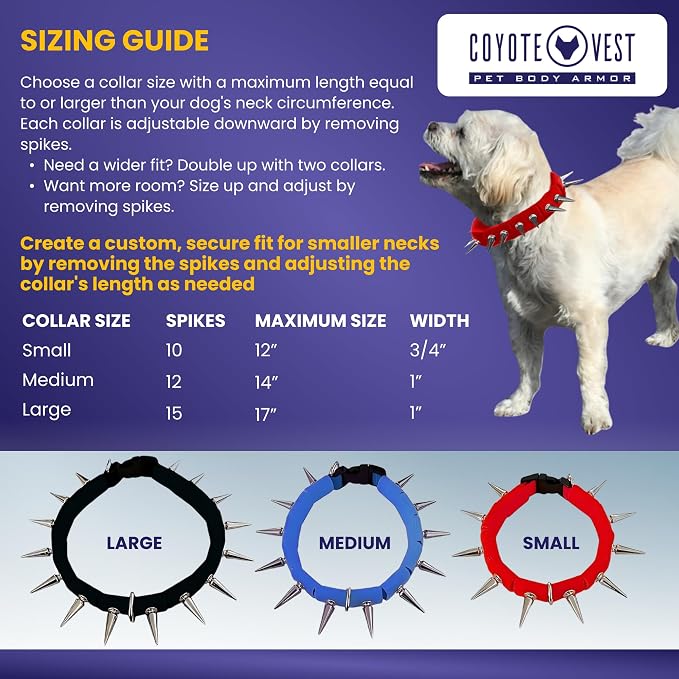 CoyoteCollar Spike Dog Collar, Adj/Replaceable Spikes, Large, Red
