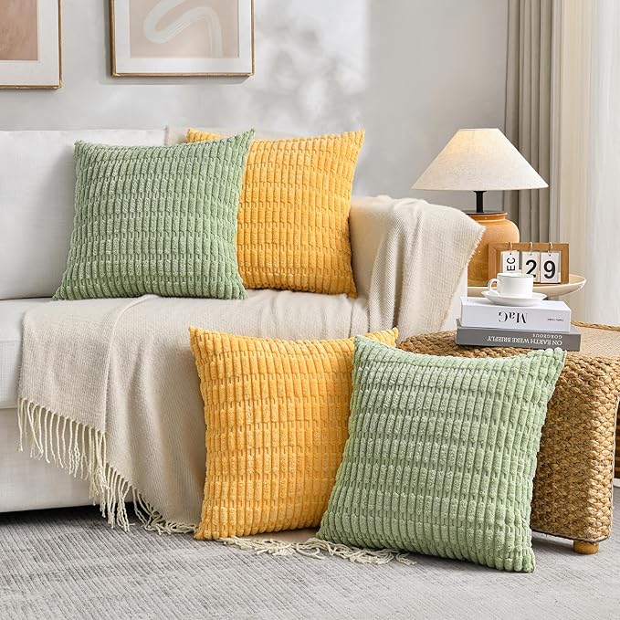 Fancy Homi 4 Packs Decorative Throw Pillow Covers for Living Room Couch Bed, Modern Farmhouse Boho Home Décor Accent Cushion Case, 26" x 26", Yellow Green Series
