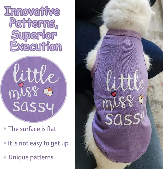 Dog Clothes Fashionable Sleeveless Pet Vest: 'Little Miss Sassy' Printed Cotton Dog Shirt, Ideal for Small, Medium, and Large Breeds, Ensuring Comfort and Breathability Purple M