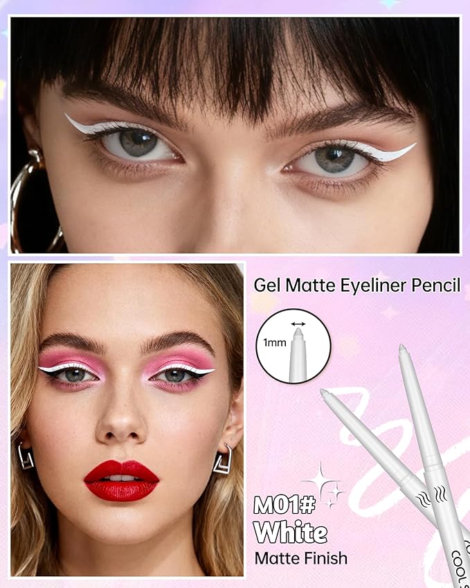 White Gel Eyeliner Pencil, Retractable Cream Matte Eye Liner Pencils, Waterline Eye Makeup Liners, Waterproof & Smudge Proof Eyeliner Facial Makeup Gift for Mature Women, Girls, Christmas – M01 White