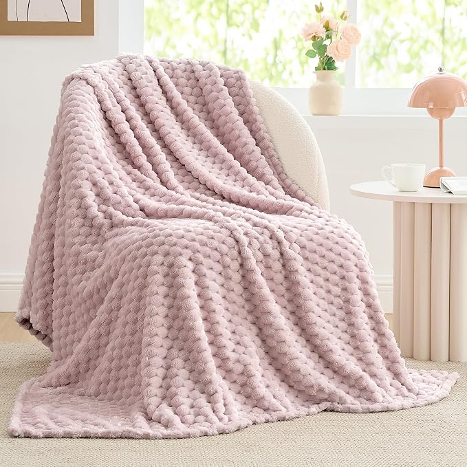 BEDELITE Lotus Pink Throw Blanket for Couch, Soft Gifts for Women, 50 * 60 | 3D Jacquard Decorative Fleece Blanket, Super Soft Plush Throws, Cute Birthday Gift for Women & Men, Suitable for All Seasons