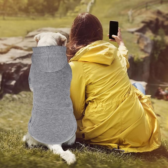 Dog Hoodie Dog Sweaters for Large Dogs Pet Sweater Solid Soft Brushed Fleece Pet Clothes Hoodie Sweatshirt with Pocket(Grey-L)