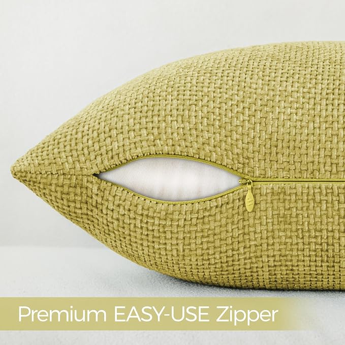 a moment Yellow-Green Chenille Throw Pillow Covers 24x24 Inch Pack of 2 Modern Decorative Throw Pillow Cases Farmhouse Cross Covers Home Decor for Sofa Bedroom Living Room
