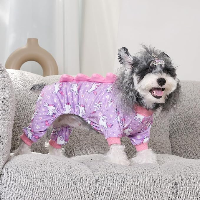 CuteBone Dinosaur Costume Dog Pajamas, Stretchy Spandex Crystal Velvet Sleepwear Coat for Small Dogs, Soft & Warm Pet Outfit Clothes for Cold Weather, Cozy Pullover Design COSP11XS