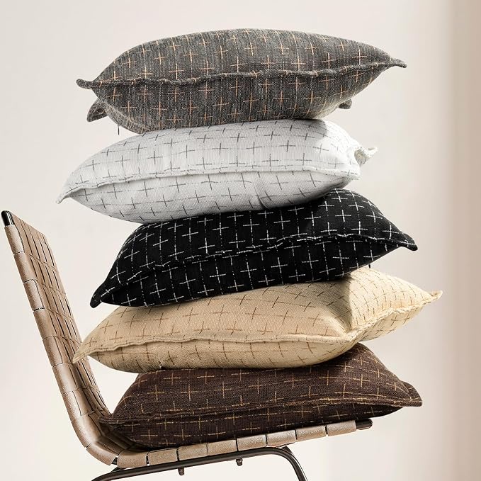 12x20 Pillow Covers Set of 2 Soft Polyester Textured Pillow Covers with Stylish Flange Edge Cozy Farmhouse Throw Pillows for Couch Bed Sofa Living Room