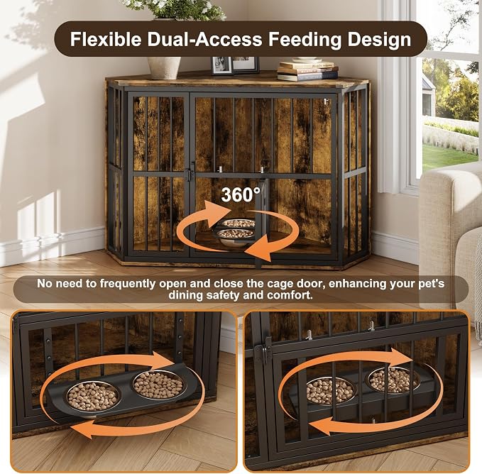 Corner Dog Crate Furniture for Small Dogs, Indoor Kennel End Table, Brown