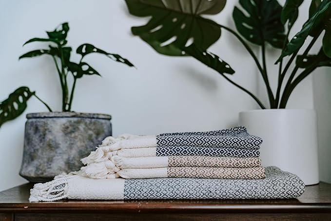 BAY LAUREL Turkish Hand Towel – Pack of 2 | Soft & Absorbent Decorative Towels for Bathroom, Hand, Face, Hair, Gym, Yoga, SPA, Kitchen & Tea | Boho Decor (Royal, Diamond 16x40 Inches (Set of 2)