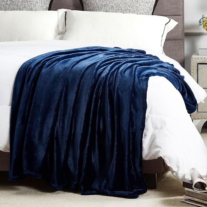 DREAMNINE Pack of 21 Fuzzy Soft Fleece Throw Blanket for Couch Sofa 50" x 60", Decorative Solid Lightweight Velvet Blankets for Chair, Cozy Accent Shaggy Plush Flannel Blanket for Bedroom, Navy Blue