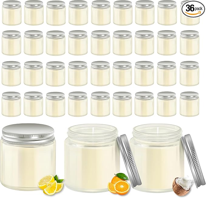 ACITHGL 36 Pcs 4oz Mini Mason Jar Candles Small Scented Candles Bulk Aromatherapy Ideal Souvenir Favors for Wedding Birthday Party (Lemon, Citrus, Coconut Milk, Silver)