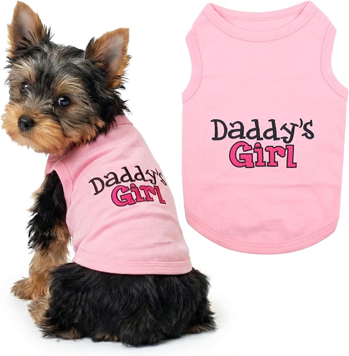 Parisian Pet Dog Shirt – 100% Cotton Shirts for Small Dogs – Pink Sleeveless Puppy Clothes – Lightweight and Breathable Dog Apparel – Girl Dogs Clothes - Stretchy Daddy’s Girl Pet Shirt