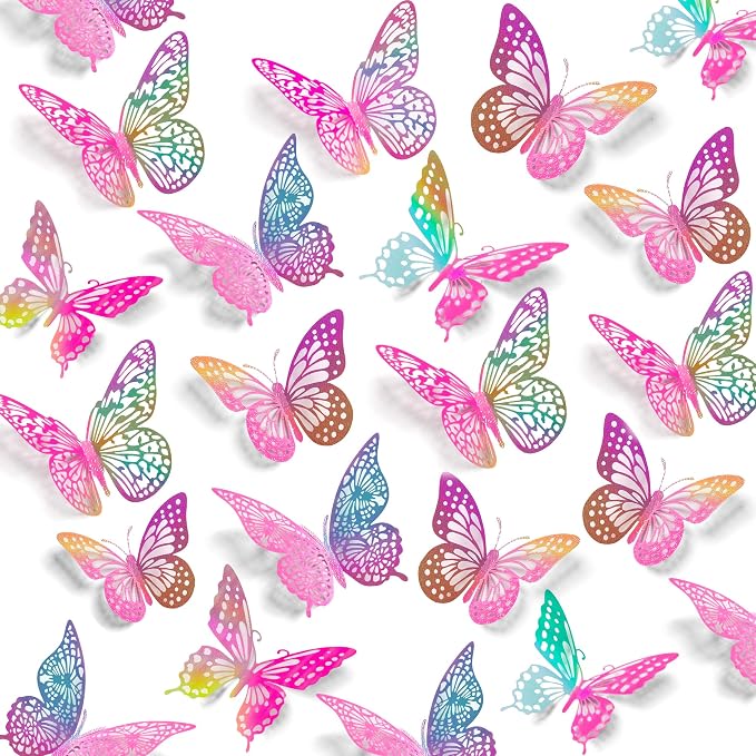SAOROPEB 3D Butterfly Wall Decor 48 Pcs Laser Purple Butterfly Decorations | 4 Styles 3 Sizes, Birthday Decorations Butterfly Party Decorations Cake Decorations, Removable Stickers