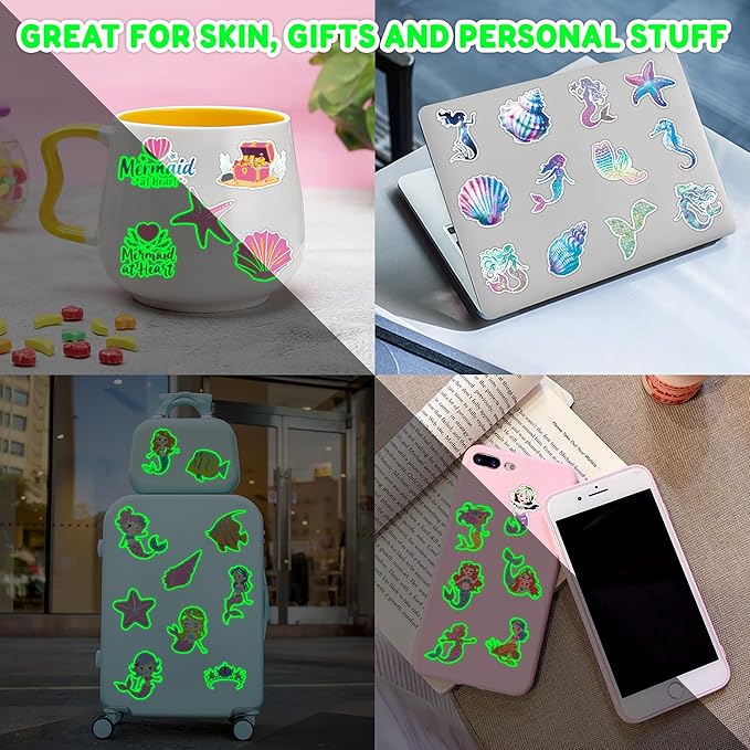 96 PCS Mermaid Ocean Sea Pre-Cut Luminous Glow in the dark Temporary Tattoos for Kids | Super Cute Themed Birthday Party Favors Supplies Decorations, Fake Tattoo Stickers Gifts for Boys Girls Rewards