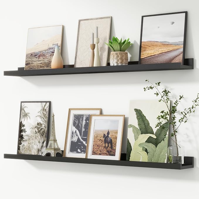Picture Ledge Shelf, Floating Shelves for Wall, 44" W Set of 2, Black | FSC Certified Engineered Wood, Wall Mounted Bookshelf, for Nursery Living Room Bedroom, Pre-Drilled, Easy Install