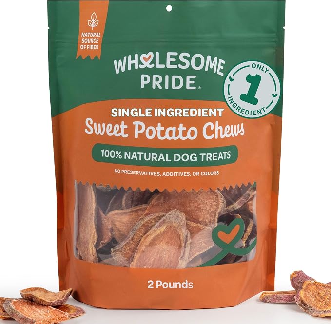 Wholesome Pride Sweet Potato Chews Healthy Dog Treats, 1 Ingredient, 32 oz | No Preservatives, 100% Sweet Potato, Gently Dehydrated, Supports Digestion, No Grain or Gluten, Training & Snacking
