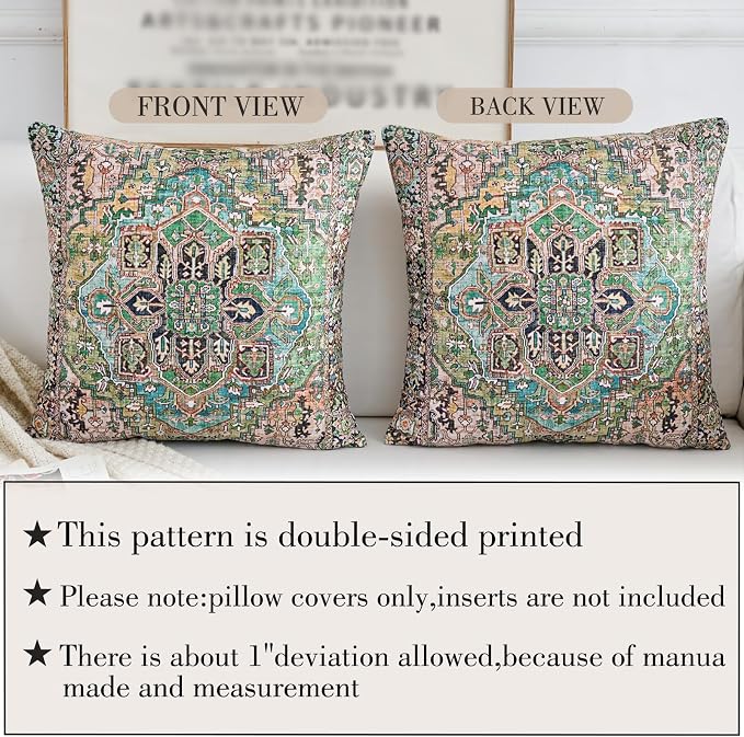 Boho Throw Pillow Covers 16x16 inch Set of 2,Boho Vintage Carpet Pattern Antique Ethnic Decor Double Sided Pattern Cushion Cover Soft Pillow Case Living Sofa Room Bed Square Pillow Cover