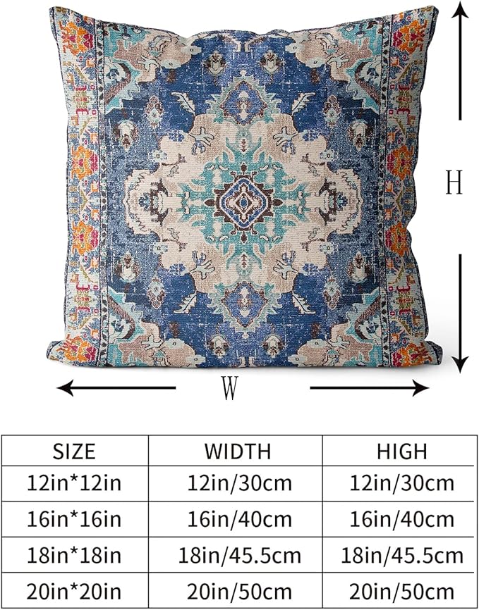Snycler Boho Throw Pillow Covers 18x18 inch Set of 2 Boho Rug Carpet Double Sided Pattern Cotton Soft Pillow Case Cushion Cover Pillowcase for Couch Sofa Bed Decorative (Blue)