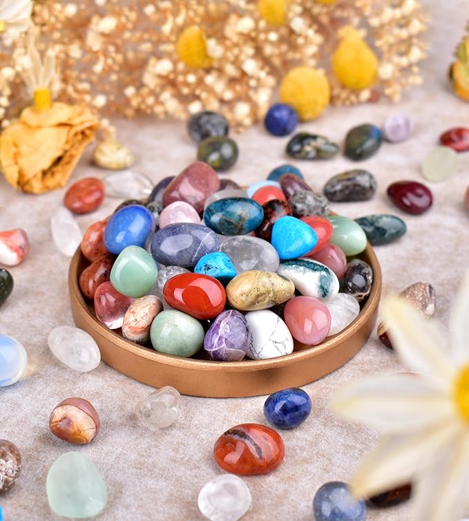 36 Varieties Healing Crystals Stones Bulk Set, Christmas Gifts - 2.5 lbs, 0.6" Natural Polished & Tumbled Gemstones Collection and Decorative Rocks for Chakra, Meditation, Reiki, Crafts