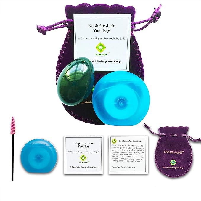 Polar Jade Nephrite Jade Egg, Medium, Drilled with Unwaxed String, Cleaning Brush and Instructions for All Levels of Users in Kegel Exercises to Gain Better Bladder Control to Prevent Incontinence