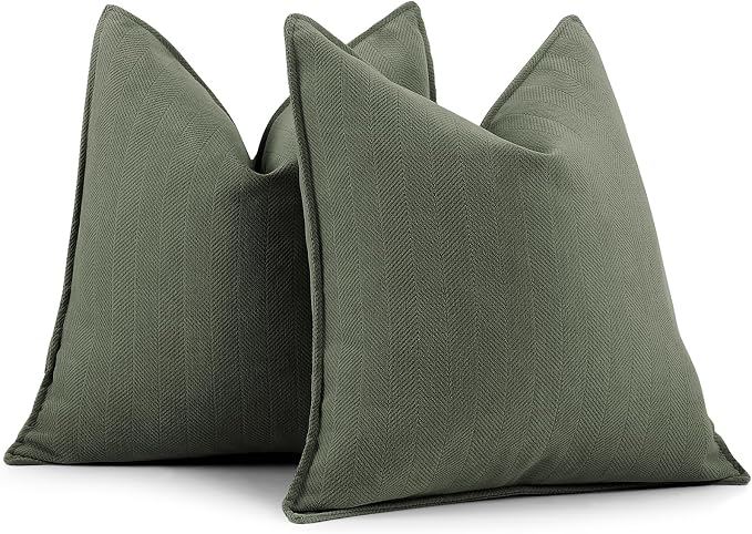 Army Green Pillow Covers 26x26 Set of 2 Chenille Throw Pillow Covers with Elegant Design Soft and Luxurious Decorative Pillows for Couch, Bed, Home Decor