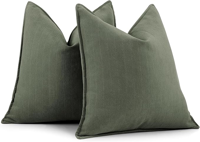 Army Green Pillow Covers 22x22 Set of 2 Chenille Throw Pillow Covers with Elegant Design Soft and Luxurious Decorative Pillows for Couch, Bed, Home Decor