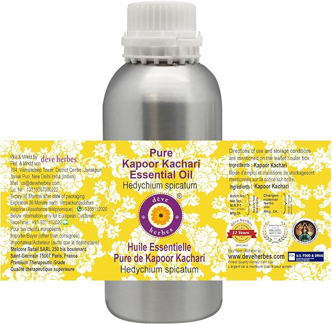 Deve Herbes Pure Kapoor Kachari Essential Oil (Hedychium spicatum) Steam Distilled 630ml (21 oz)