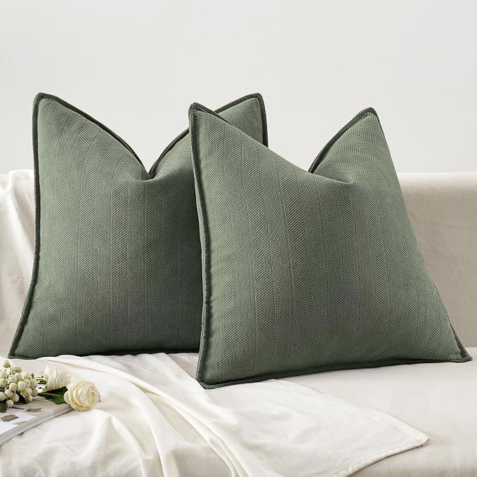 MIULEE Pack of 2 Army Green Decorative Chenille Pillow Covers 20x20 Inch | Soft Couch Throw Pillows,Farmhouse Cushion Covers with Elegant Design for Sofa,Bedroom,Living Room,Spring Home Decor
