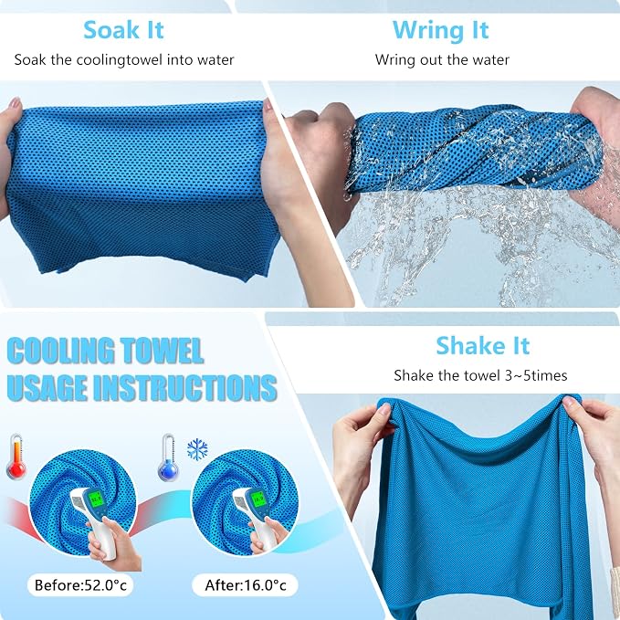 PAWPRO 4 Packs Cooling Towels for Neck and Face, Soft Breathable Gym Towels with Waterproof Bag & Carabiner, Multi-Colored Sweat Towels for Gym, Running, Yoga (Light Blue/Royal Blue/Black/Grey)