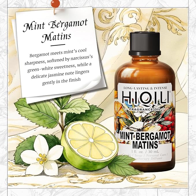 HIQILI Mint Bergamot Matins Fragrance Oil for DIY Wax Soap & Home Diffuser | Delivers Long Lasting Floral Aroma, Ideal for Hand Wash, Air Freshener and Gentle Pet Friendly DIY Scent Works-30ml / 1 fl oz
