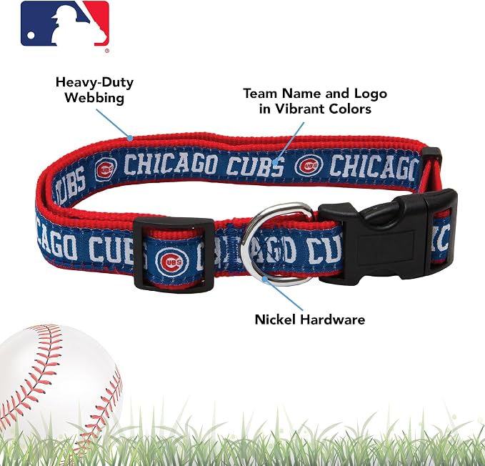MLB Chicago Cubs Licensed PET COLLAR- Heavy-Duty, Strong, and Durable Dog Collar. Available in 29 Baseball Teams and 4 Sizes
