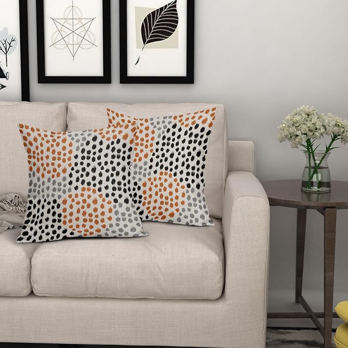 Black Orange Pillow Covers 20x20 Set of 2 Fall Colored Art Dot Decorative Throw Pillows Trendy Print Outdoor Pillowcase Holiday Halloween Cushion Cover Linen Pillow Case Decor for Sofa Couch Bed