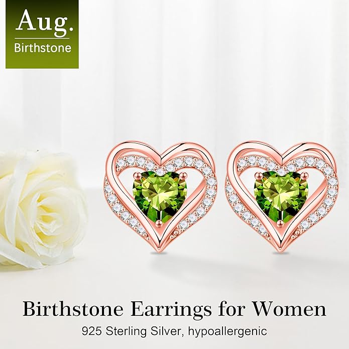 Iefil Christmas Earrings for Women, 925 Sterling Silver Birthstone Stud Earrings Birthday Gifts for Women