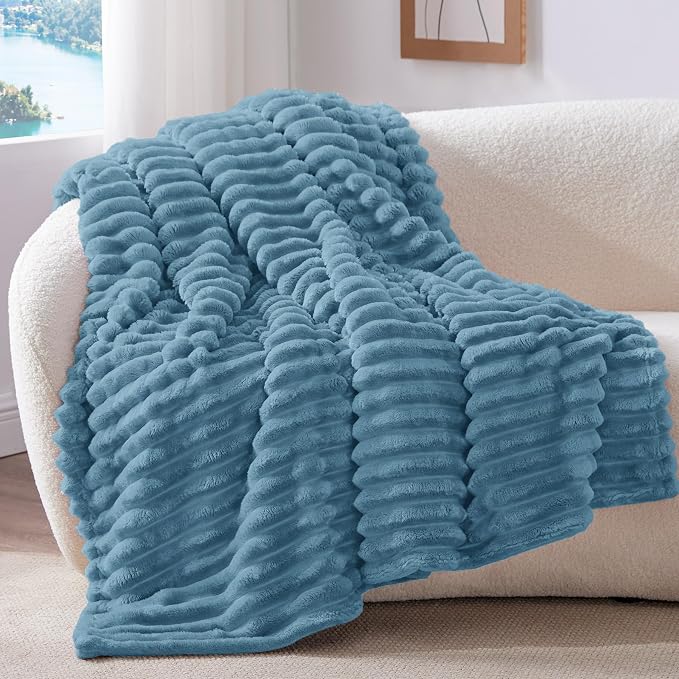 BEDELITE Striped Fleece Throw Blanket, Blue, 50"x60" | 300GSM Microfiber Fleece, Soft Cozy, Lightweight Warm, Machine Washable, Room Decor, Gifts for Women Her, for Couch Sofa