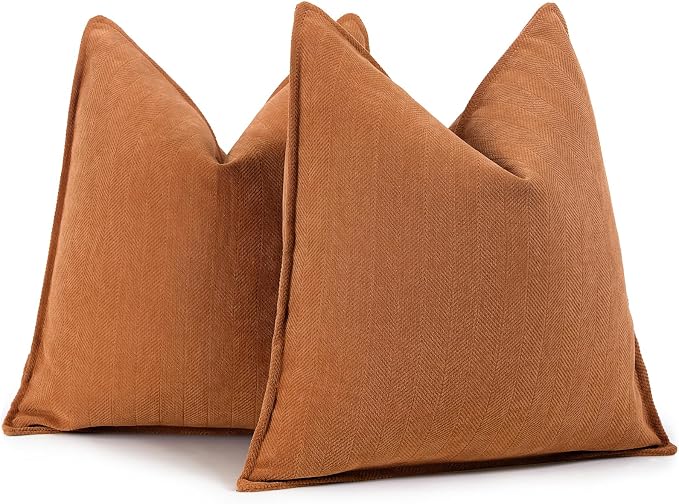 Orange Pillow Covers 20x20 Set of 2 Chenille Throw Pillow Covers with Elegant Design Soft and Luxurious Decorative Throw Pillows for Couch, Bed, and Home Decor