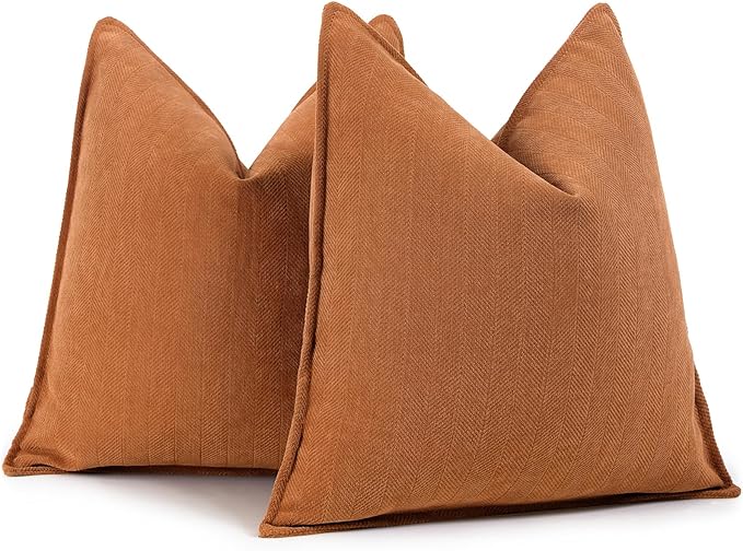 Orange Pillow Covers 22x22 Set of 2 Chenille Throw Pillow Covers with Elegant Design Soft and Luxurious Decorative Throw Pillows for Couch, Bed, and Home Decor