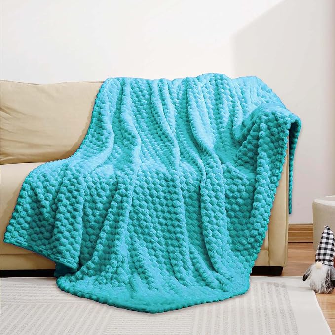 Excervent Hexagon Jacquard Throw Blanket for Bed, 50x70 Inches, Teal | Decorative Fuzzy Flannel Fleece Throw Blanket for Sofa Bed Couch, Super Soft Cozy, Suitable for All Seasons