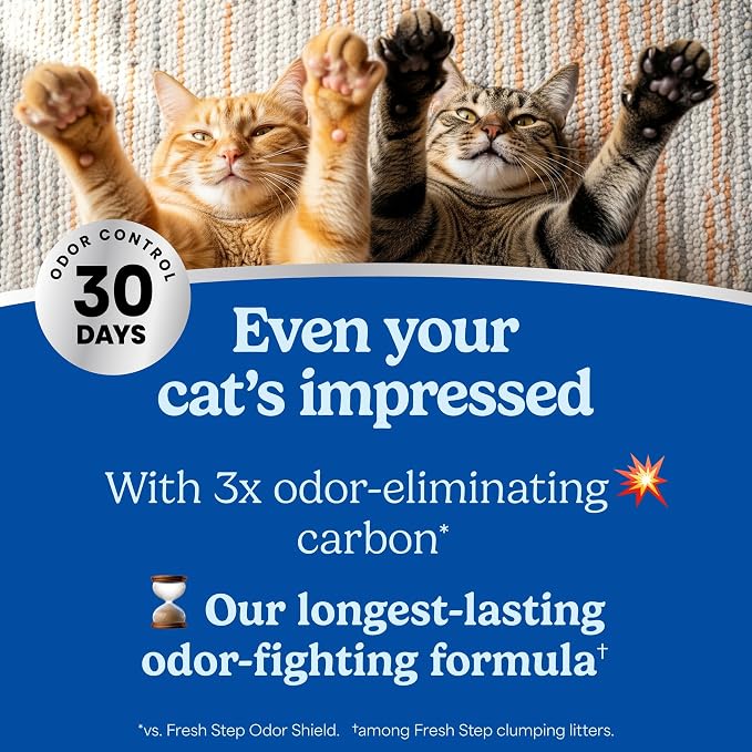 Fresh Step Heavy Duty Odor Block Advanced Multi Cat Clumping Litter with Febreze, 52.5 lb (Package May Vary),(17.5lb Pack x 3)