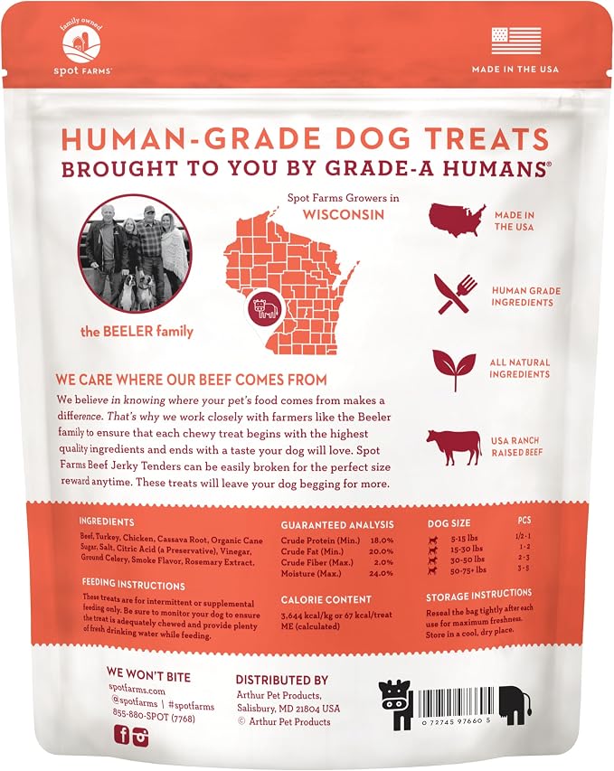Spot Farms® Beef Tenders Dog Treat 10 oz | Human Grade, No corn, No wheat, No soy, Glycerin Free, Made in the USA