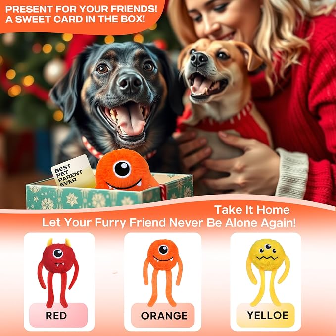 Fida Dog Toys for Aggressive Chewers, 3 in 1, Tough Squeaky Ball, Orange