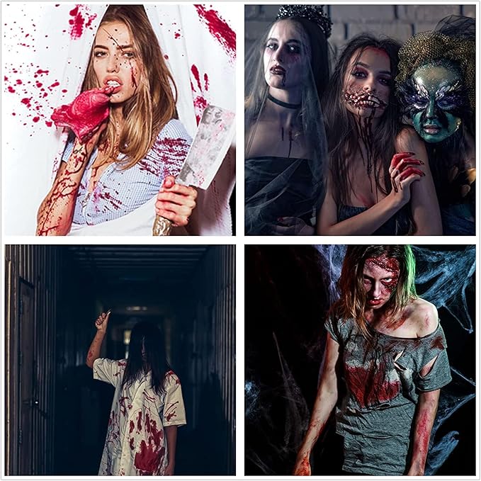 BOBISUKA 3PCS Halloween Fake Blood Makeup Kit - Coagulated 1.41oz + Spray 1.76oz + Dripping 1.76oz, Realistic Washable SFX Makeup for Zombie Monster Mouth Clothes Dress Up