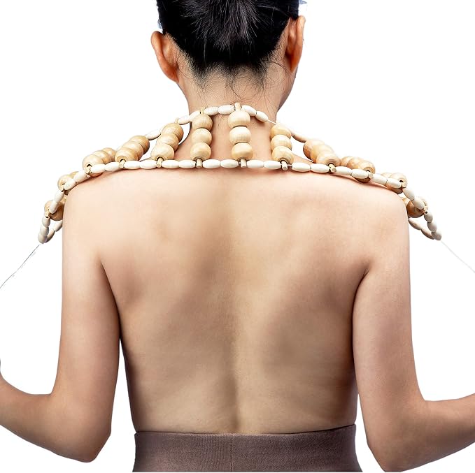 Hovom Wood Back Massage Roller Rope Tool,Lymphatic Drainage,Wood Therapy Massage Tools,maderoterapia Colombiana,Portable Handheld Rolling, Massage Strap for Back, Neck, Shoulders, Legs (Smooth)