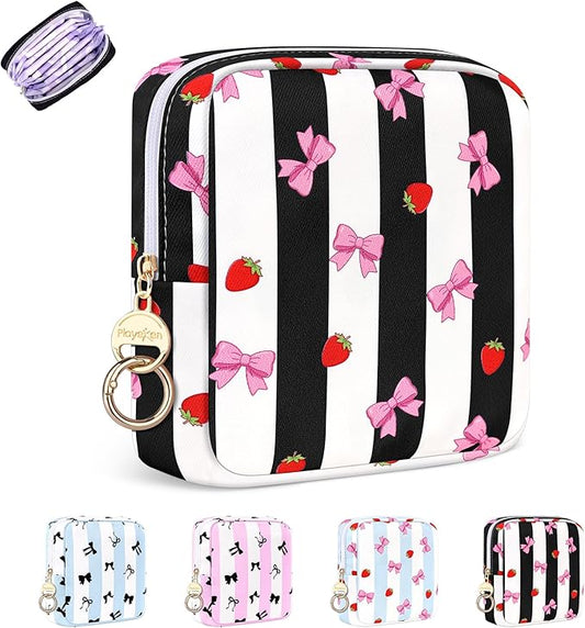 Period Bag for Teen Girls, Canvas Sanitary Napkin Storage Bag with Zipper, Portable Menstrual Pad Bag Tampon Holder for Purse